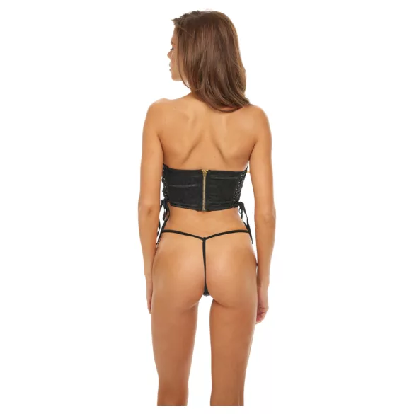 Bombshell - corset court léopard avec string - noir