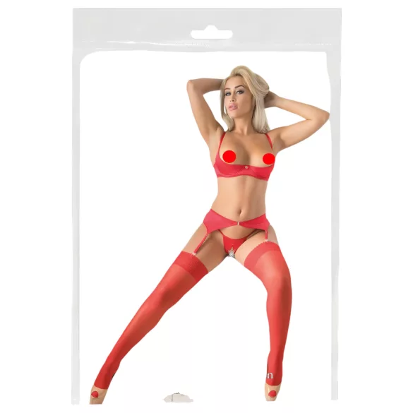 Cottelli - Bas autofixants en dentelle - Rouge - 3/M-L