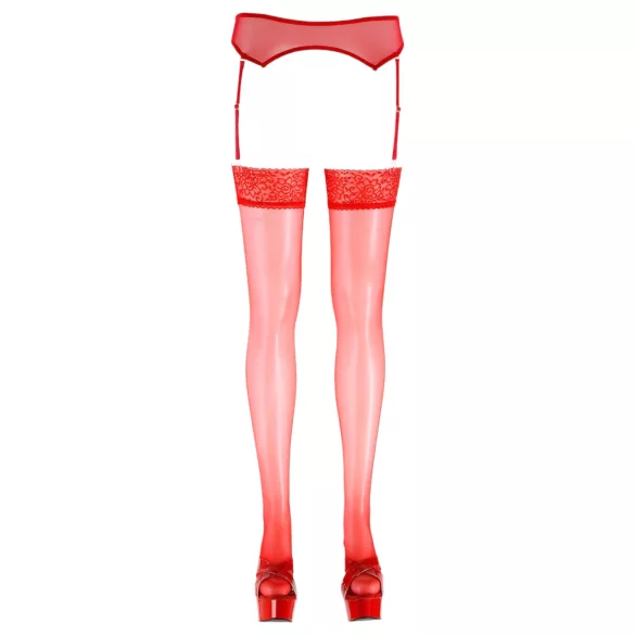 Cottelli - Bas autofixants en dentelle - Rouge - 3/M-L