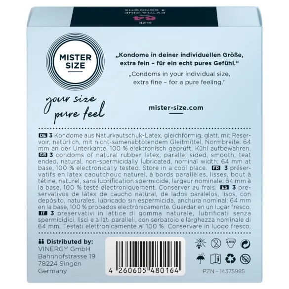 Mister Size - préservatif ultra fin 64mm - boîte de 3