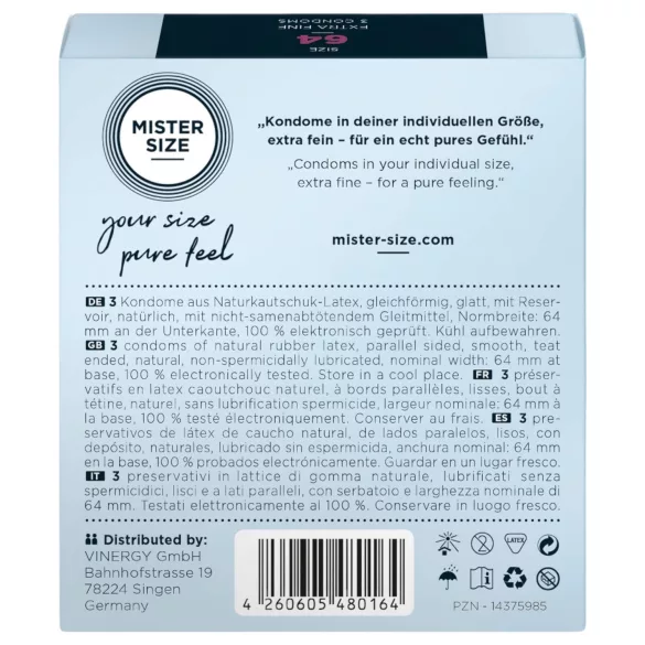 Mister Size - préservatif ultra fin 64mm - boîte de 3