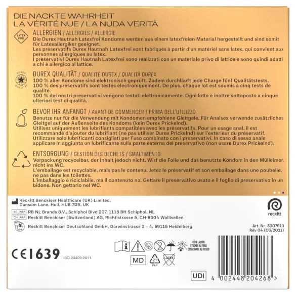 Durex Sensation peau / sans latex - préservatifs (30 pièces)