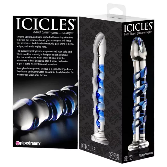 Icicles No. 5 - godemichet en verre spirale - transparent bleu