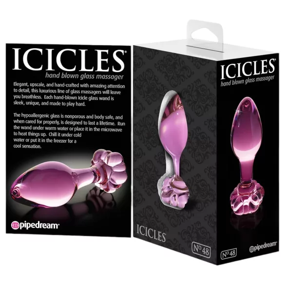 Icicles n° 48 - plug anal en verre à motif floral (rose)