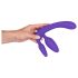 Triple dildo violet sans harnais (fixation facile)