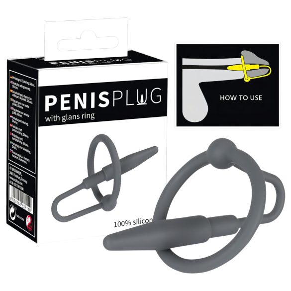 Plug pénien - anneau silicone avec dilatateur conique (gris)