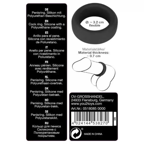 Black Velvets - anneau pénien épais - silicone noir 3,2 cm