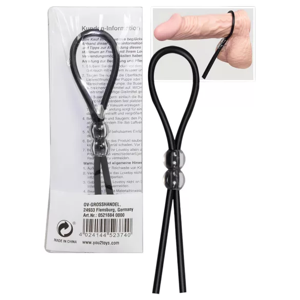 You2Toys - Cockring réglable à perles - silicone noir