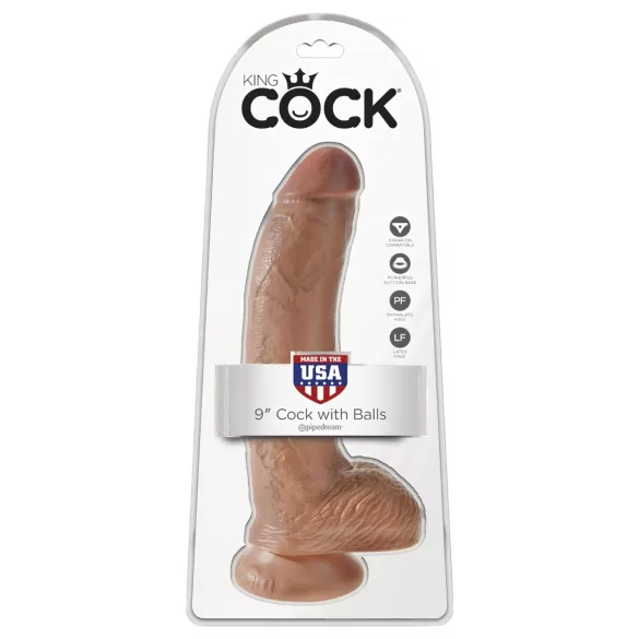 King Cock - gode réaliste avec testicules - 23 cm - brun