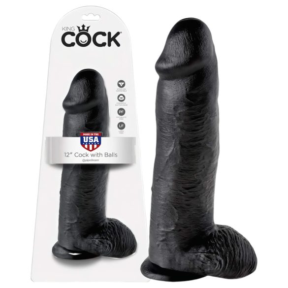 King Cock 12 grand gode à boules (30 cm) - noir