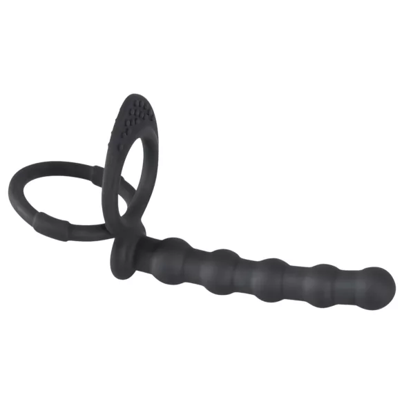 Black Velvets - anneau pénis et testicules avec plug anal - silicone noir