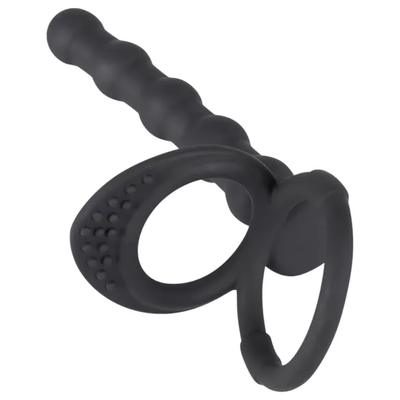 Black Velvets - anneau pénis et testicules avec plug anal - silicone noir
