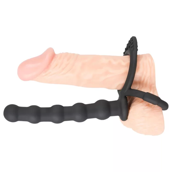 Black Velvets - anneau pénis et testicules avec plug anal - silicone noir