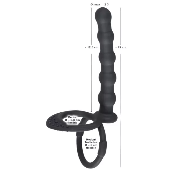 Black Velvets - anneau pénis et testicules avec plug anal - silicone noir