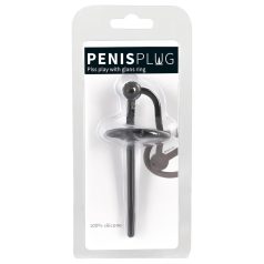   Plug pénien - anneau gland en silicone avec tige urétrale creuse (noir)