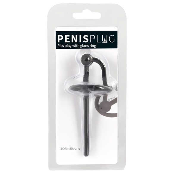 Plug pénien - dilatateur creux à anneau gland en silicone (noir)
