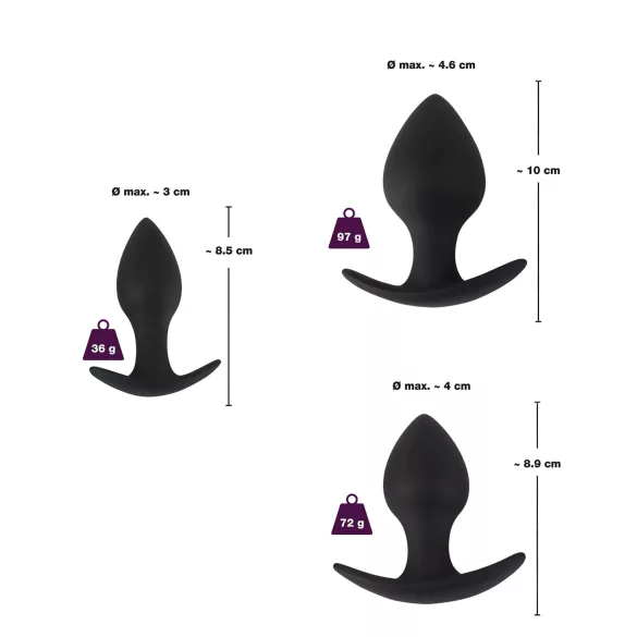 Black Velvets - set de plugs anaux en silicone (3 pièces, noir)
