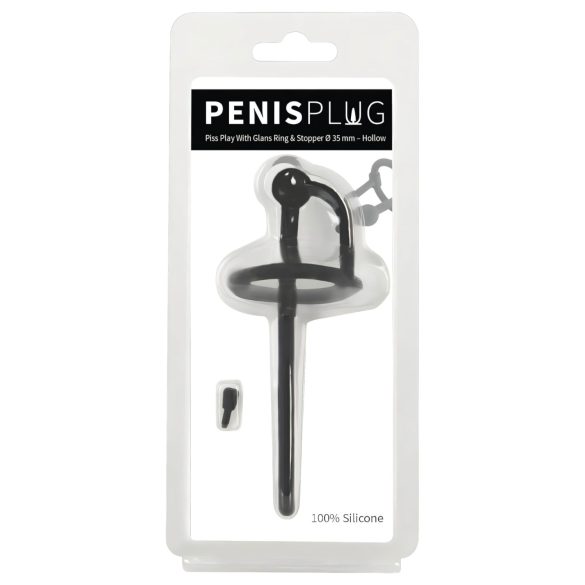 Plug pénien - dilatateur silicone avec anneau, noir (0,6mm)