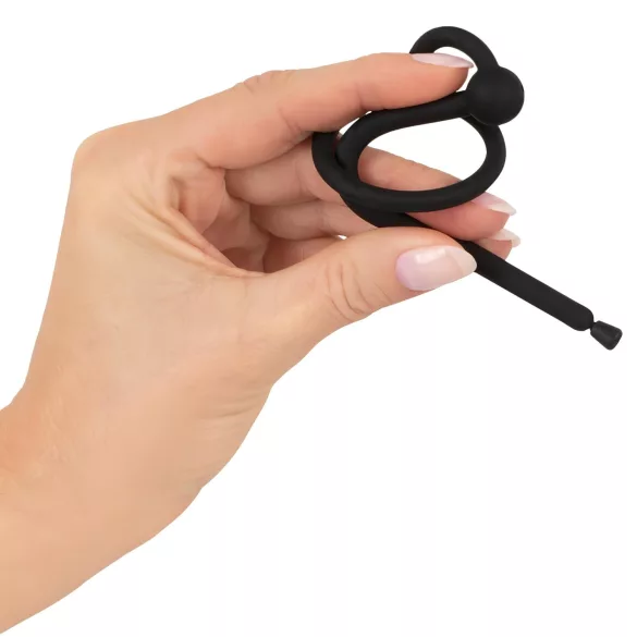Penisplug - dilatateur urétral avec anneau gland - silicone noir 0,6 mm