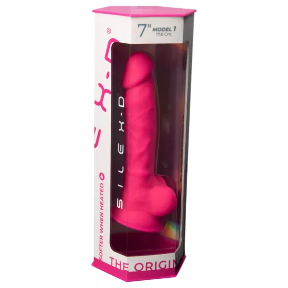 Silexd 7 - gode ceinturable à ventouse, à forme testicules - 17,5 cm (rose)