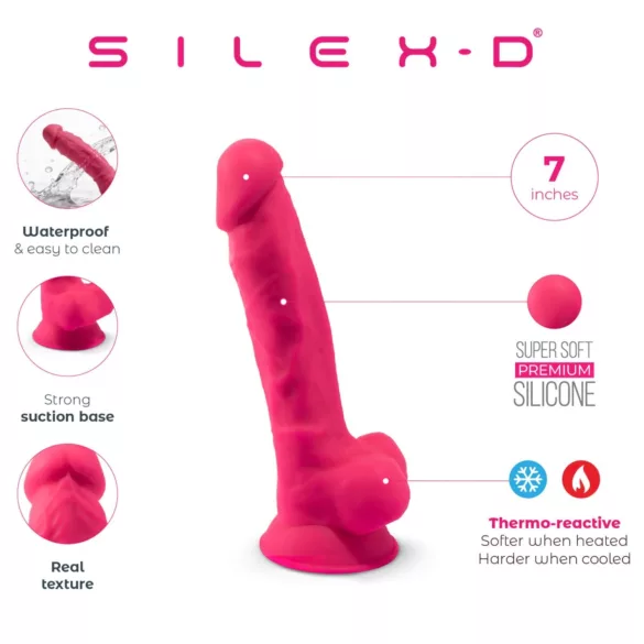 Silexd 7 - gode ceinturable à ventouse, à forme testicules - 17,5 cm (rose)