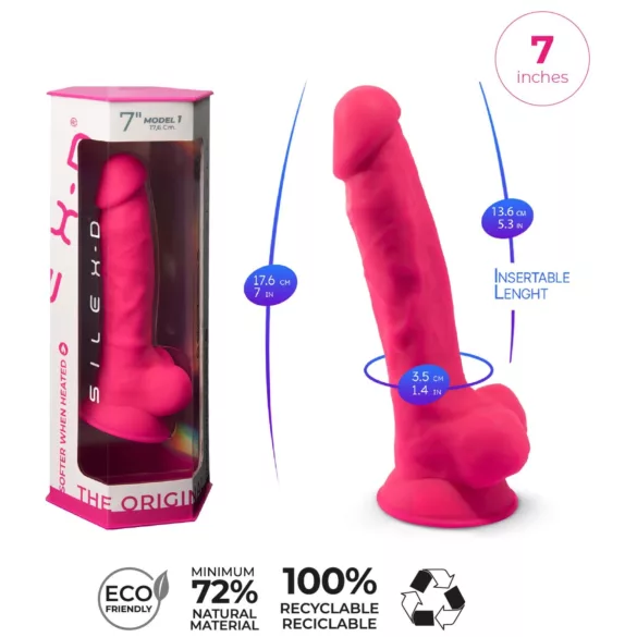 Silexd 7 - gode ceinturable à ventouse, à forme testicules - 17,5 cm (rose)