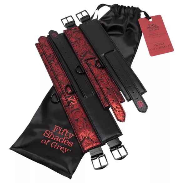 Fifty Shades of Grey - menottes set - cuir noir rouge