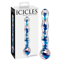 Icicles No. 08 - Double-ended, ondulé, gode en verre (transparent-bleu)   Icicles No. 08 - Double-ended, ondulé, gode en verre (transparent-bleu)