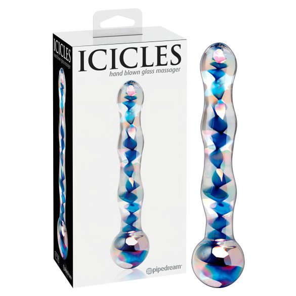 Icicles No. 08 - Double-ended, ondulé, gode en verre (transparent-bleu)