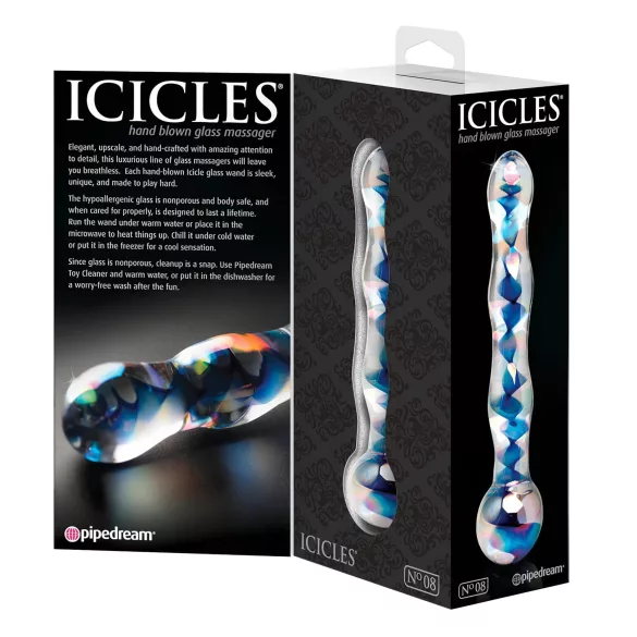 Icicles No. 08 - godemichet double ondulé - verre transparent bleu
