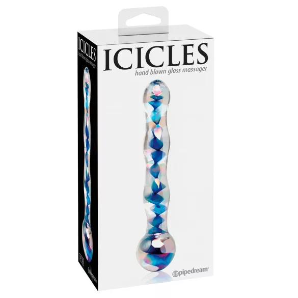 Icicles No. 08 - godemichet double ondulé - verre transparent bleu
