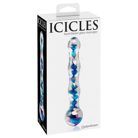 Icicles No. 08 - godemichet double ondulé - verre transparent bleu