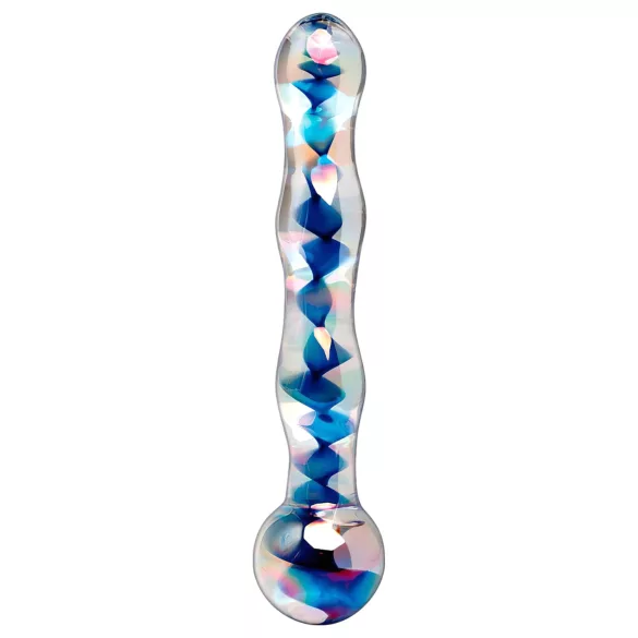 Icicles No. 08 - godemichet double ondulé - verre transparent bleu