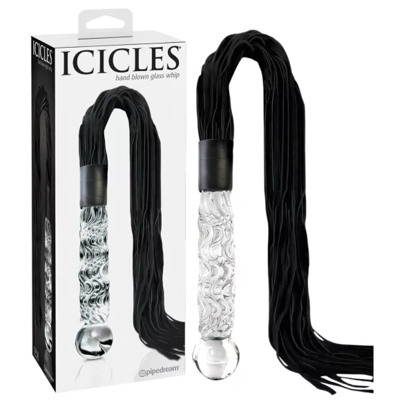 Icicles No. 38 - fouet en cuir et godemichet en verre - transparent/noir