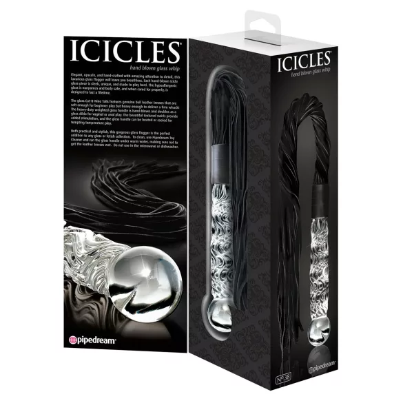Icicles No. 38 - fouet en cuir et godemichet en verre - transparent/noir