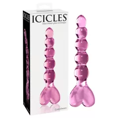   Icicles No. 43 - godemichet en verre avec perles et cœur - rose