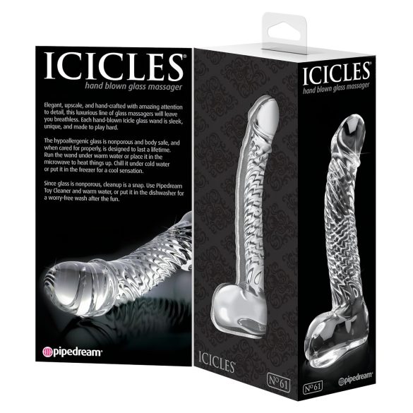 Icicles No. 61 - godemichet verre avec boules et pénis - transparent