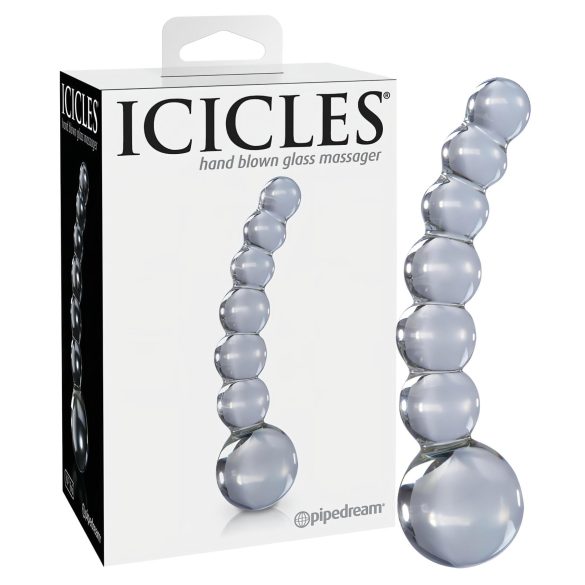 Icicles No. 66 - Dildó courbé en verre avec boules (transparent)