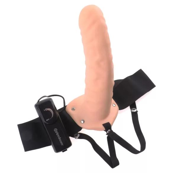 Pipedream - Fetish Strap-On 8 - harnais avec gode creux vibrant (couleur chair)