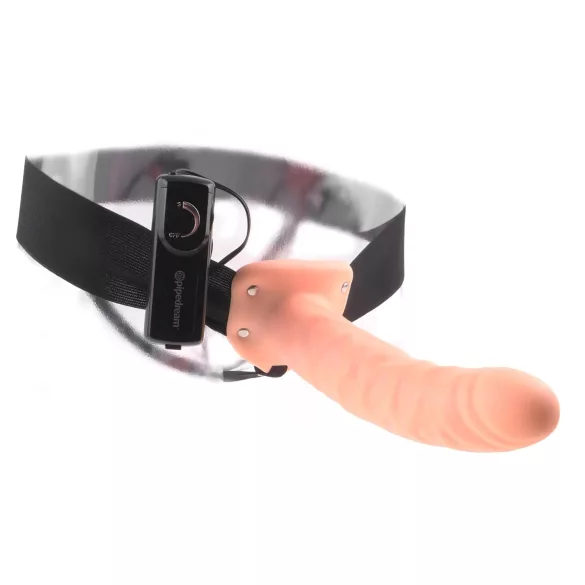 Pipedream - Fetish Strap-On 8 - harnais avec gode creux vibrant (couleur chair)