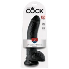   King Cock 9 - godemichet noir ventouse avec testicules (23cm)