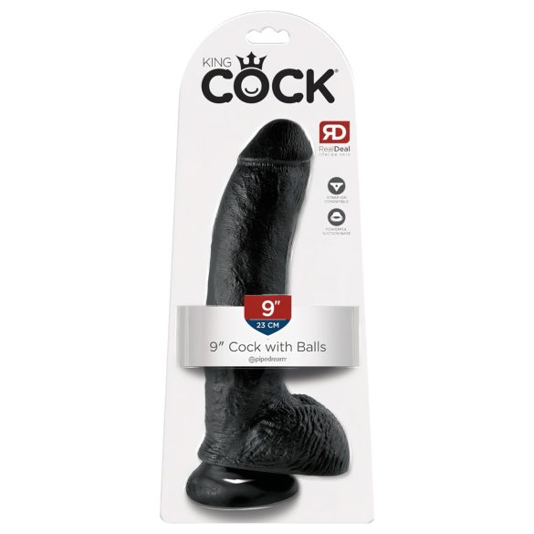 King Cock 9 - godemichet noir ventouse avec testicules (23cm)
