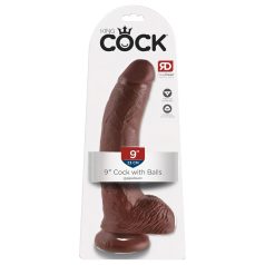 King Cock 9 - grand dildo ventouse, scrotum (23cm) - brun
