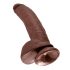 King Cock 9 - grand dildo ventouse, scrotum (23cm) - brun