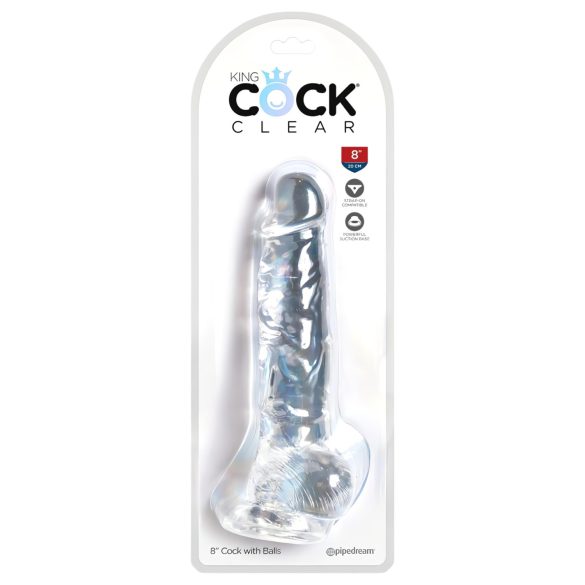 King Cock Clear 8 - gode ventouse avec testicules (20 cm)