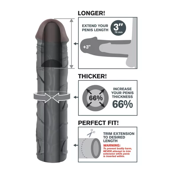 Pipedream - X-TENSION Mega 3 - gaine pénienne réaliste (22,8 cm, noire)