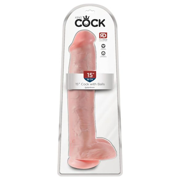King Cock 15 - Dildo ventouse avec testicules (38 cm) - naturel