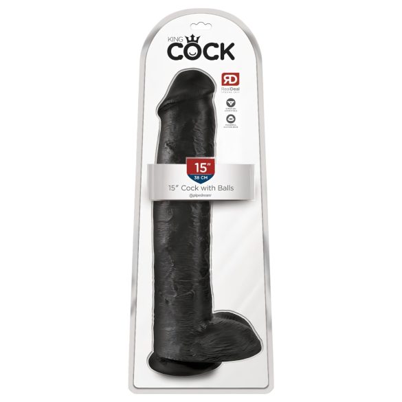 King Cock 15 - gode métis ventouse, testicules (38cm) - noir