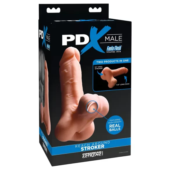 PDX Reach Around - Masturbateur 2-en-1 vagin/anal et gaine pénienne (couleur chair)