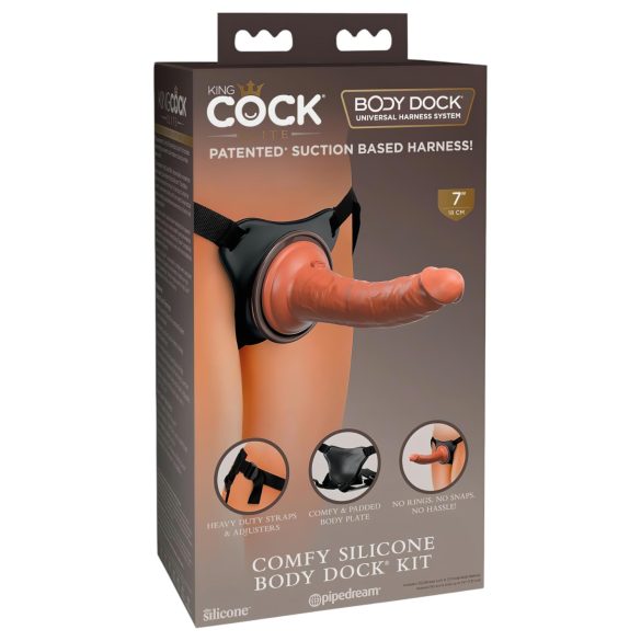 King Cock Elite Comfy - Harnais avec godemichet amovible (teint naturel foncé)